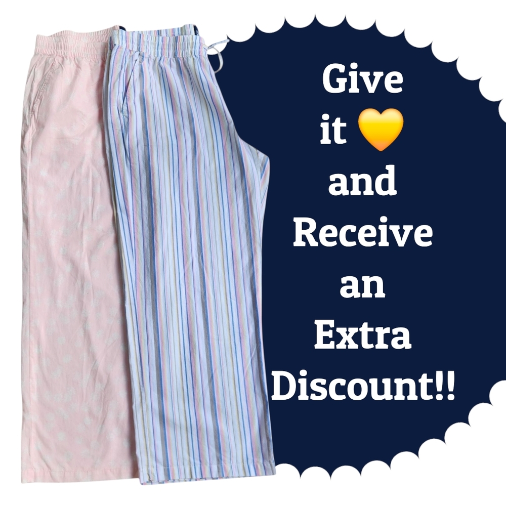 NEW! GAP 2-Pack Women Pink Blue Striped Pajama Sleepwear Pants Soft Cotton Large - Picture 15 of 15